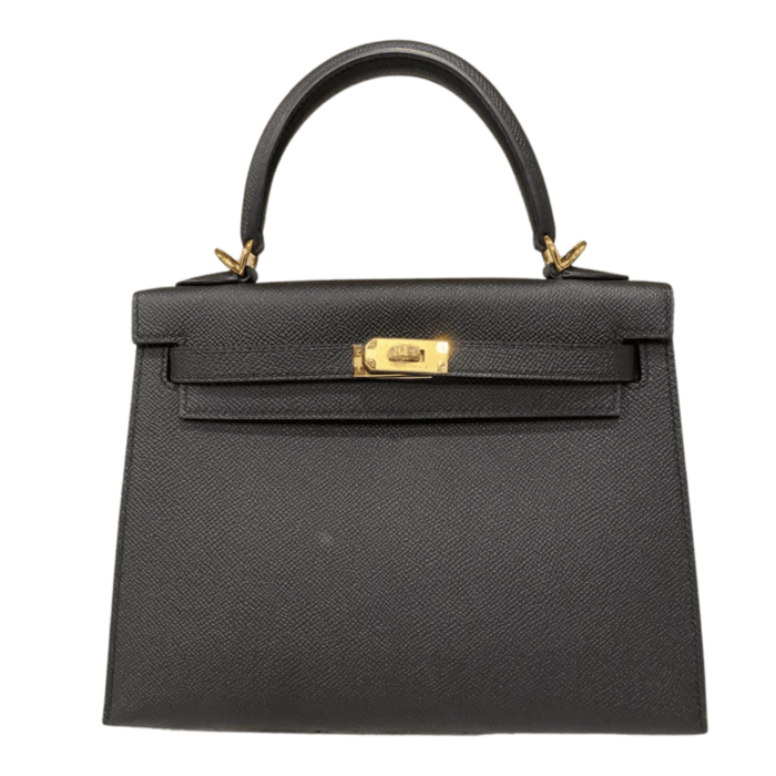 HERMES Kelly 25 Black Epsom Sellier Gold Hardware