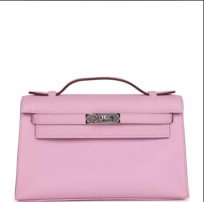 Hermes Kelly Pochette Mauve Sylvestre Swift Palladium Hardware