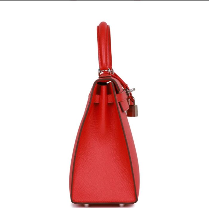 Hermes Kelly Sellier 25 Rouge De Coeur Verso Epsom Palladium Hardware - Image 2